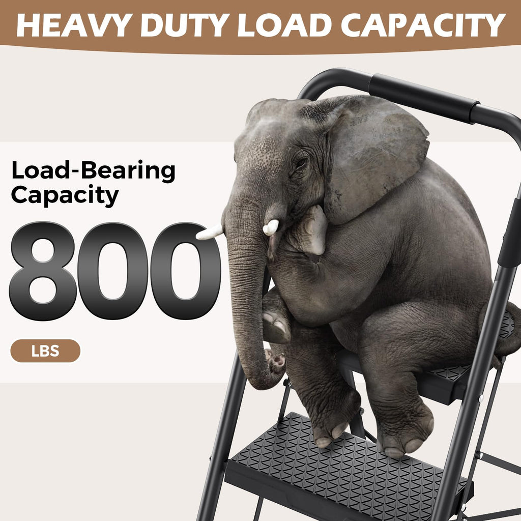 2-Step Folding Steel Step Stool with Handrail V63350