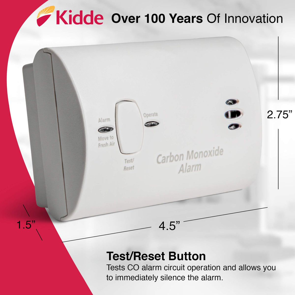 Carbon Monoxide Detector, AA Battery Powered, 85 dB Alarm S2455