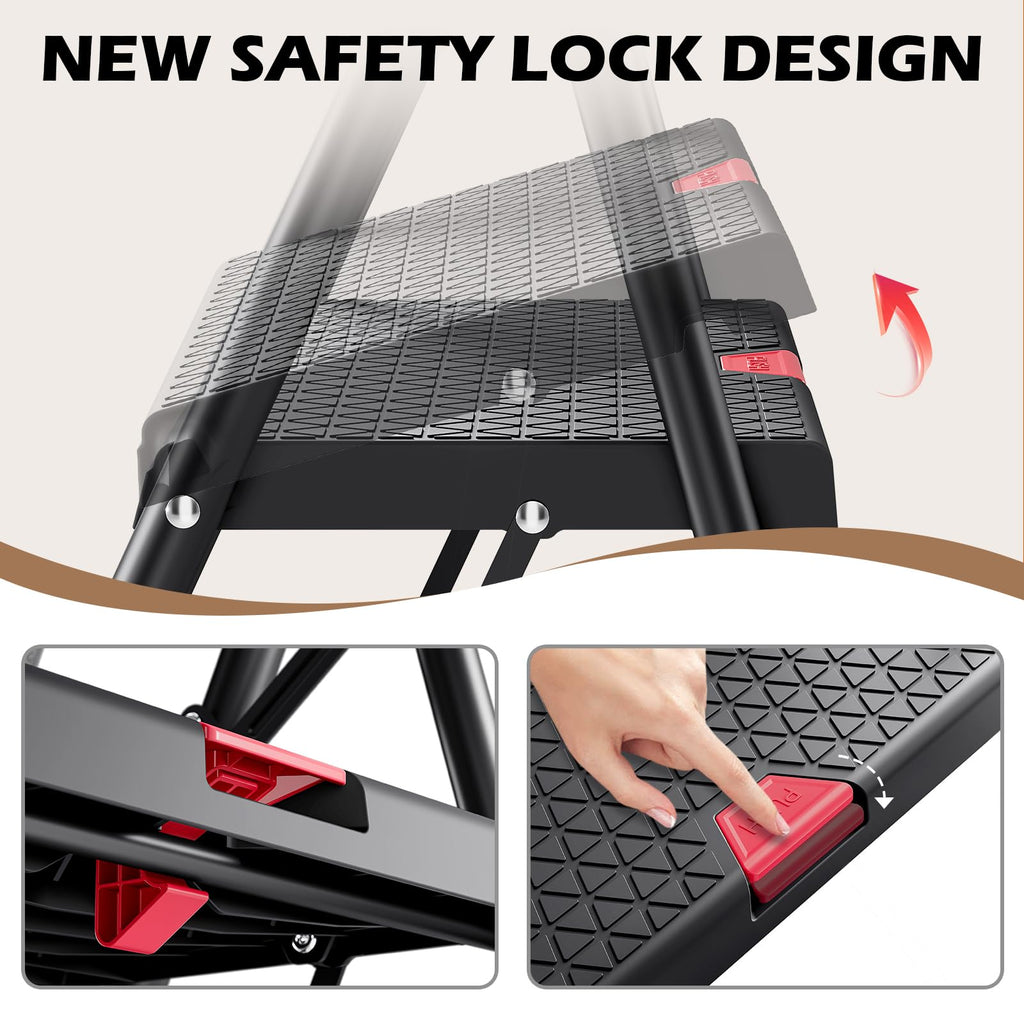 2-Step Folding Steel Step Stool with Handrail V63350