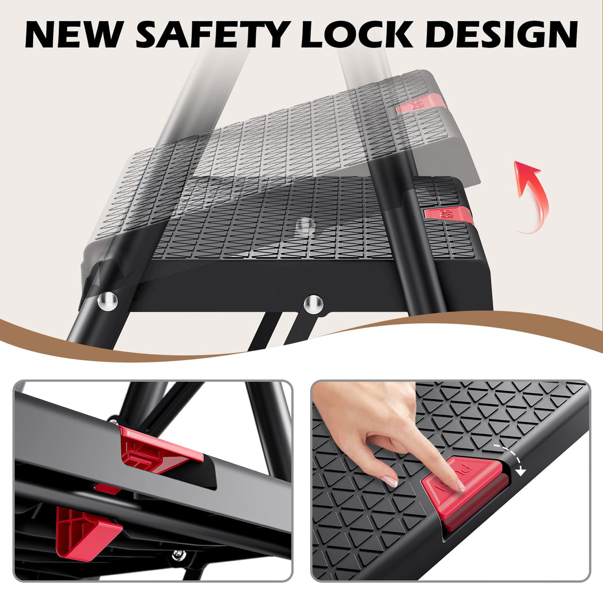 2-Step Folding Steel Step Stool with Handrail V63350