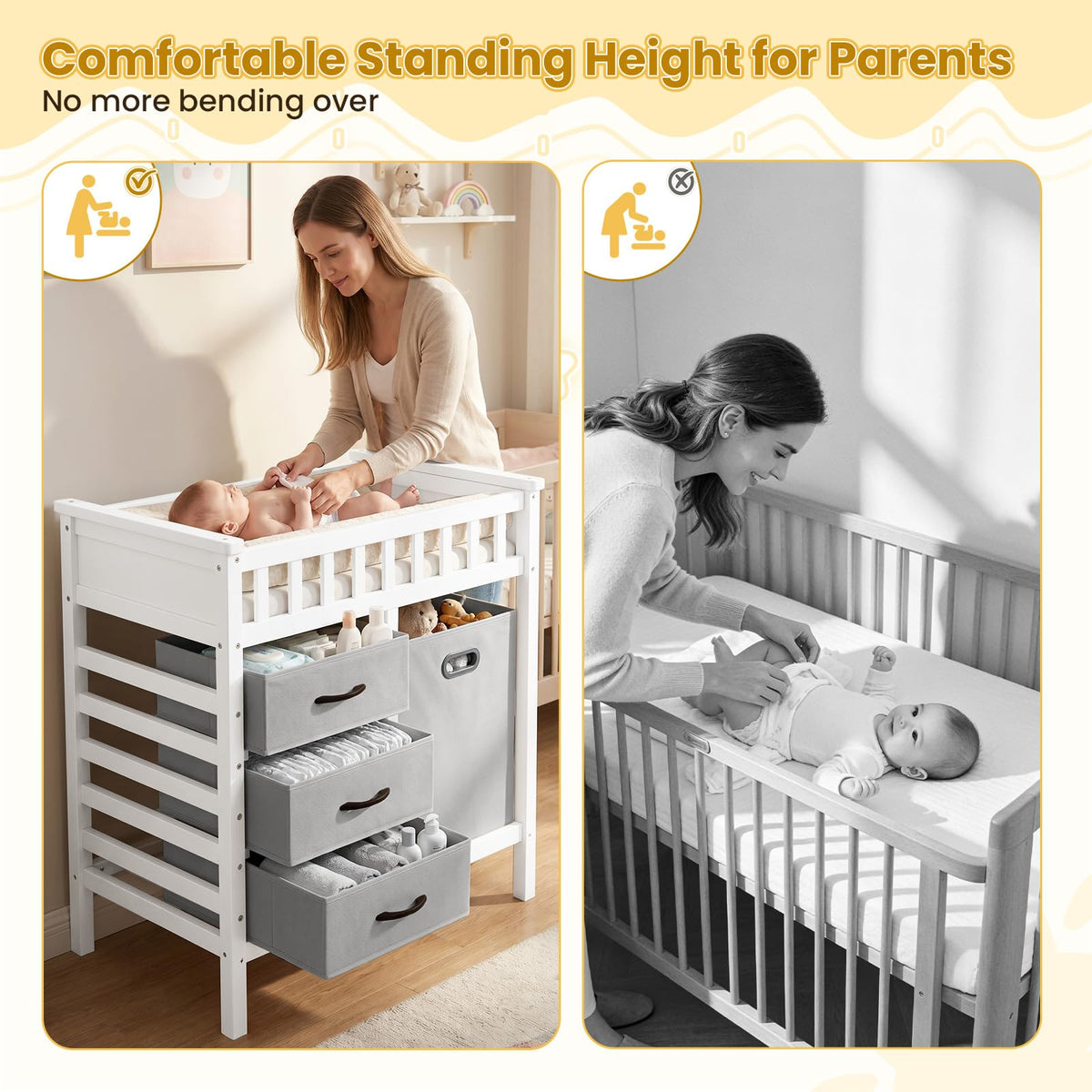Wooden Baby Changing Table with 3 Storage Drawers X334