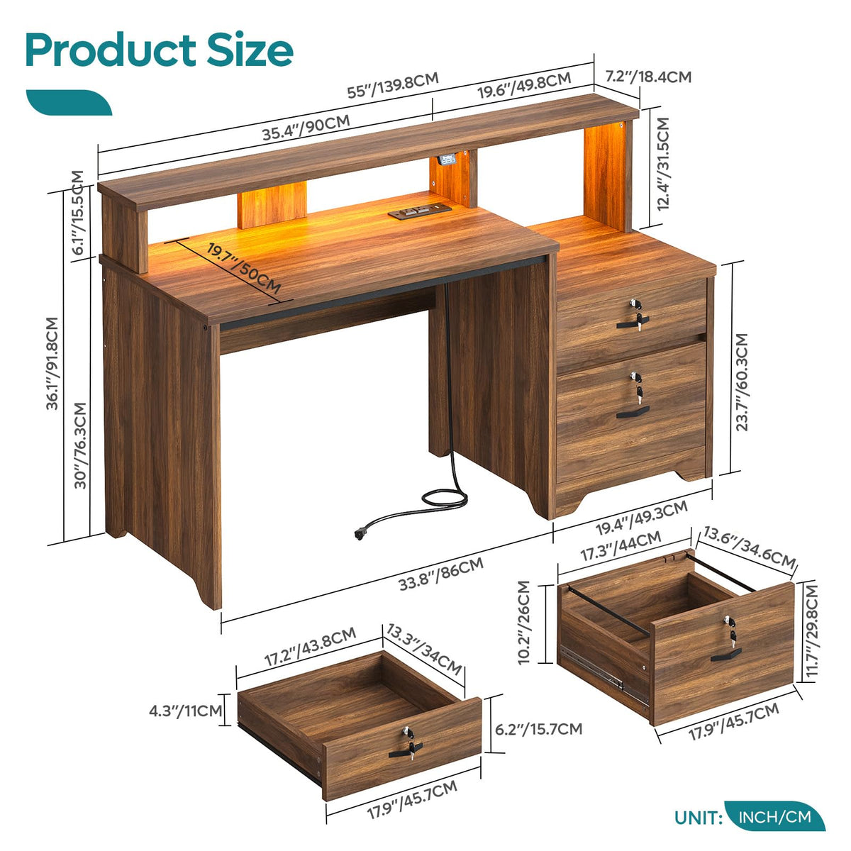 55-Inch Computer Desk with File Drawer Q13328