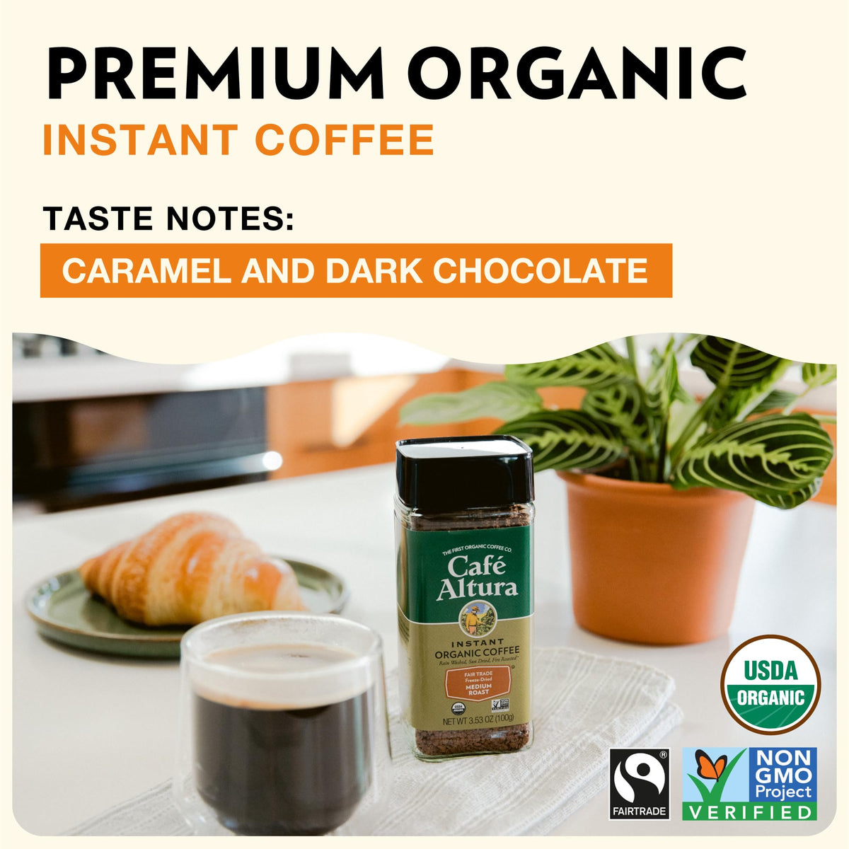 Organic Medium Roast Instant Coffee 3.53 Oz Pack of 2 C465