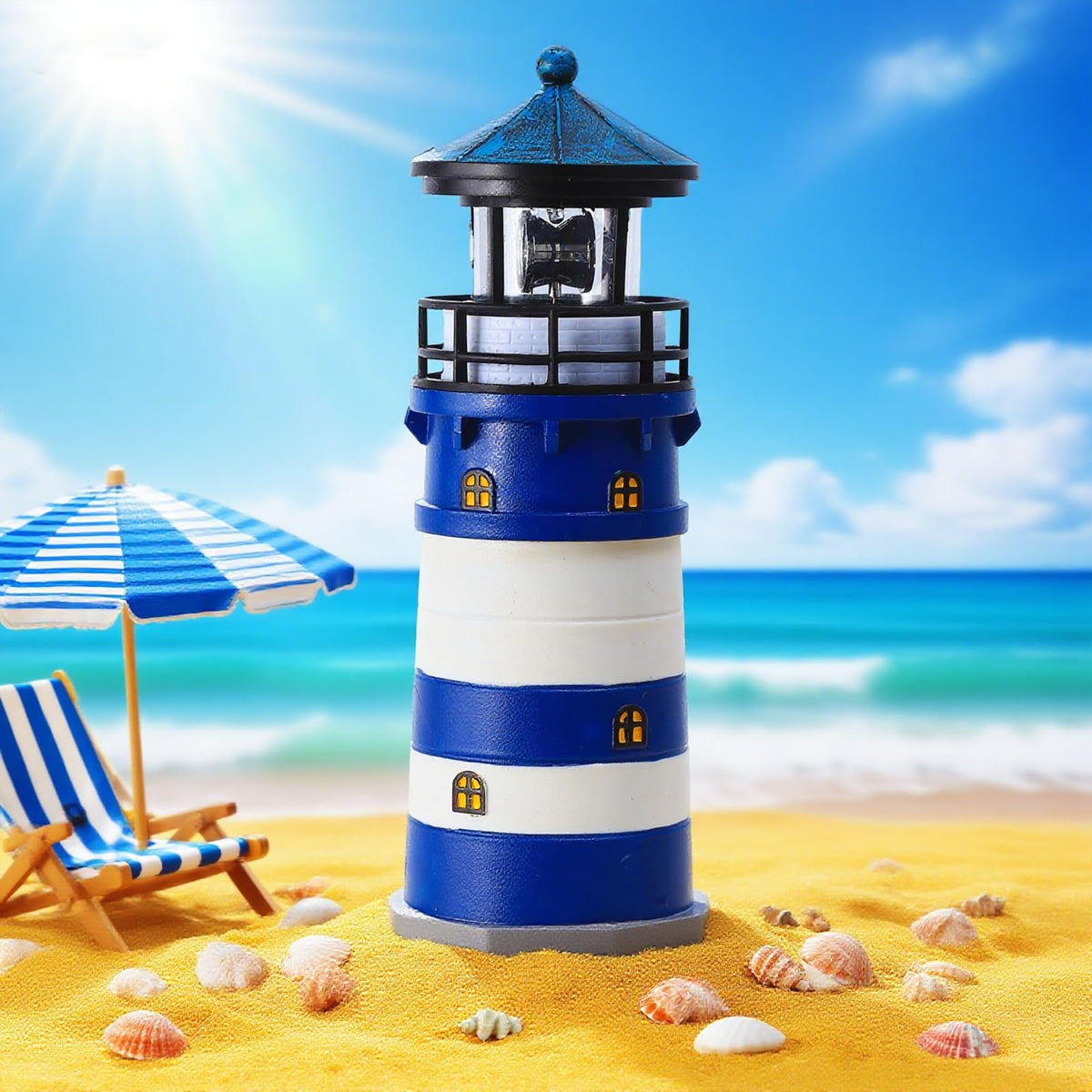 Solar Powered Lighthouse Decor with Rotating Beacon Q374