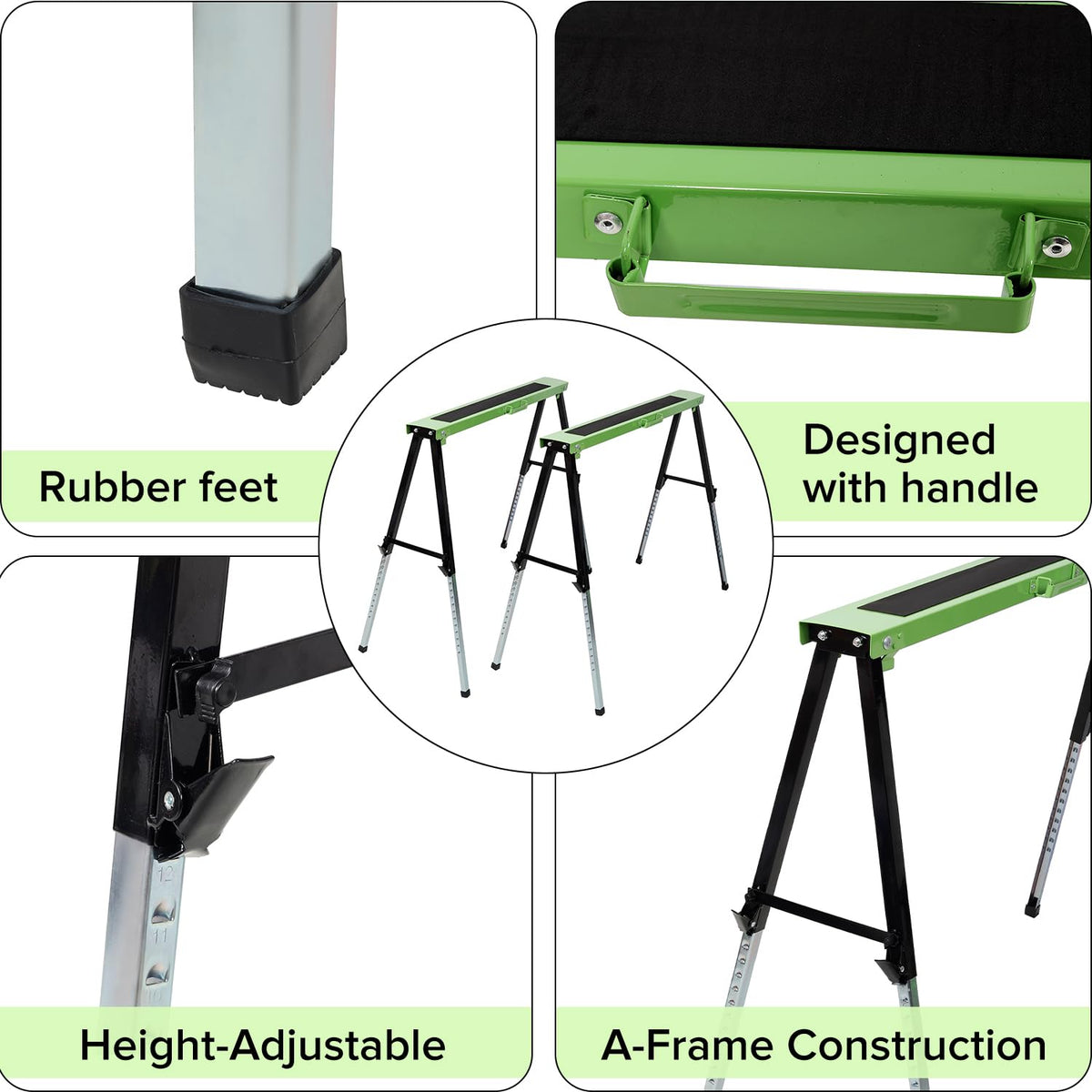Adjustable Height Folding Sawhorse 2-Pack, 660lb Capacity G2931