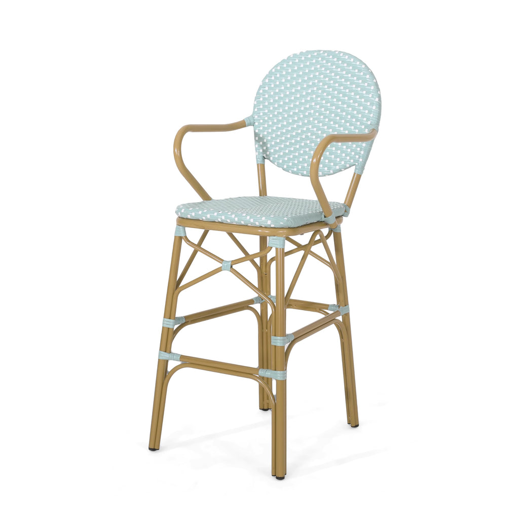 Teal Bamboo Print Wicker Aluminum Bar Stools Set of 2 R6617