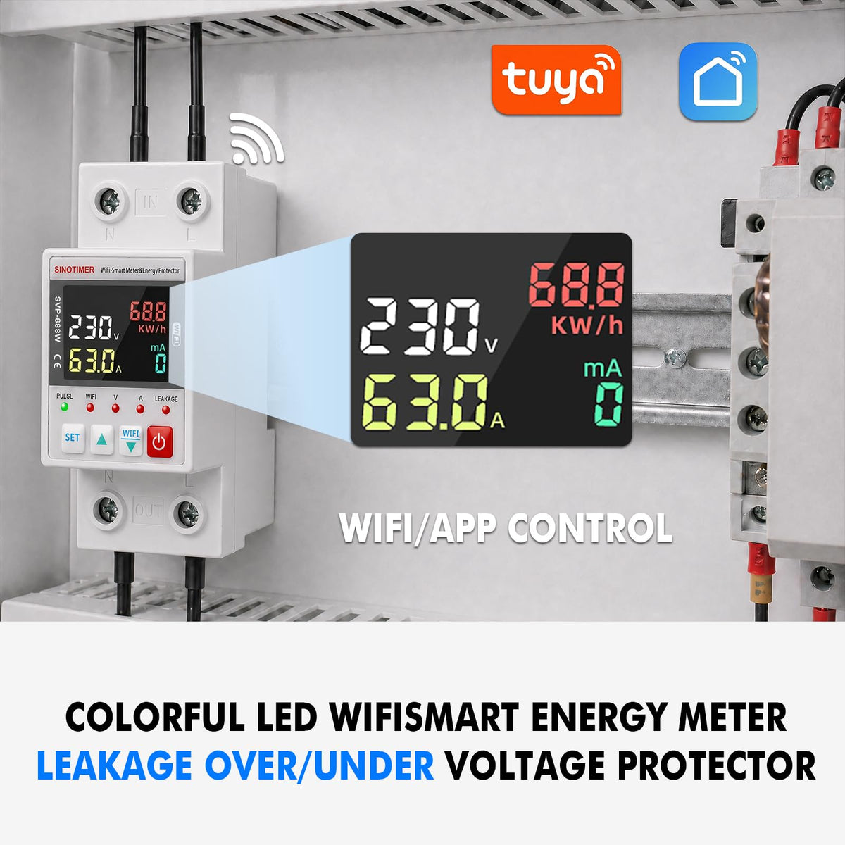 WiFi Smart Energy Meter AC 63A 220VAC Circuit Breaker Din Rail Y642