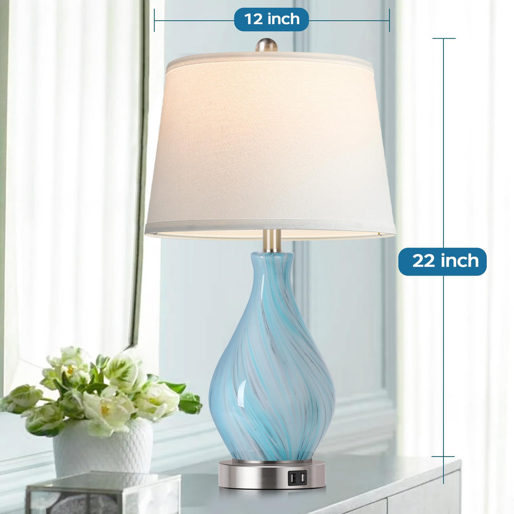 Set of 2 Touch Control Art Glass Table Lamp with USB Ports H735