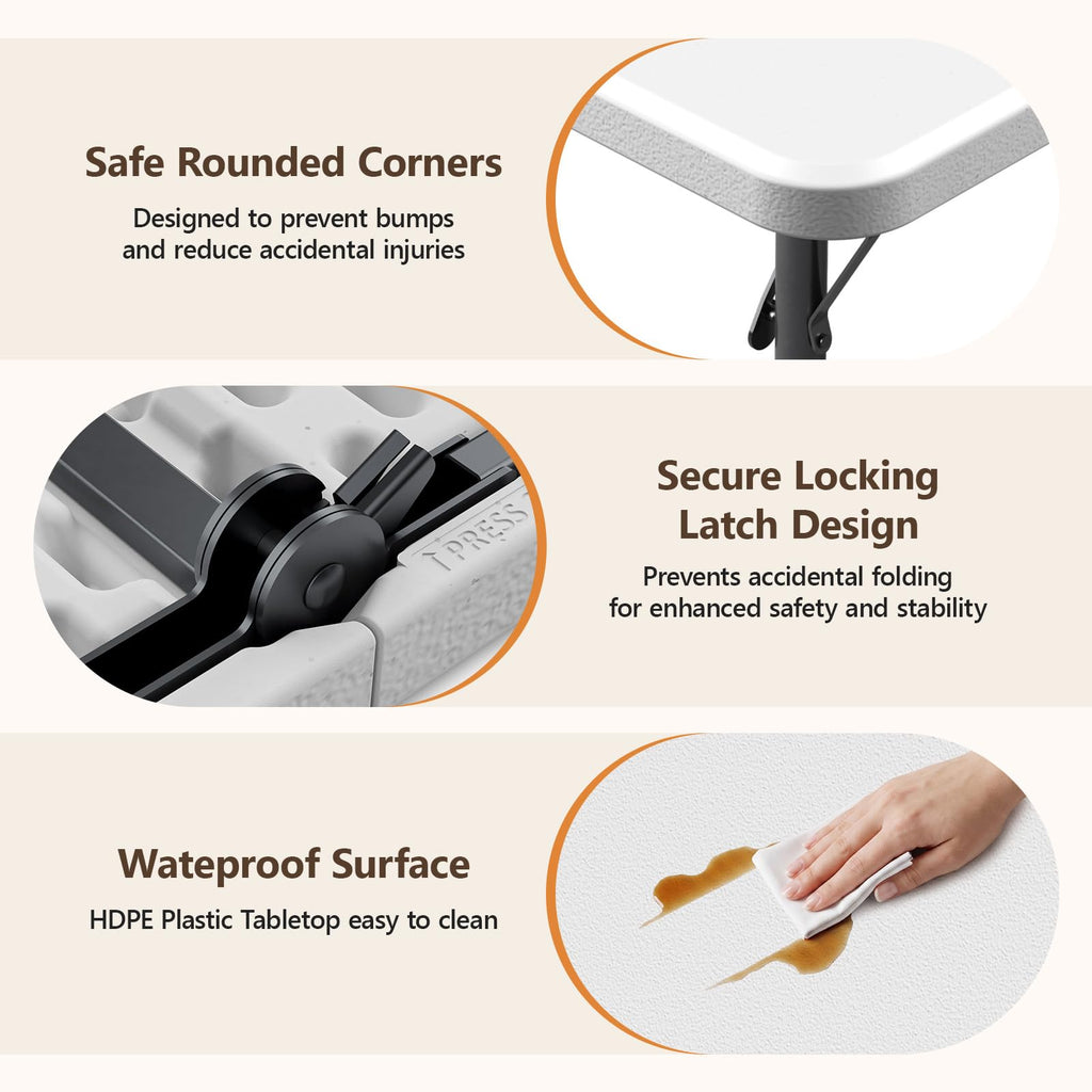 36" White Folding Table with Built-in Handle W1916