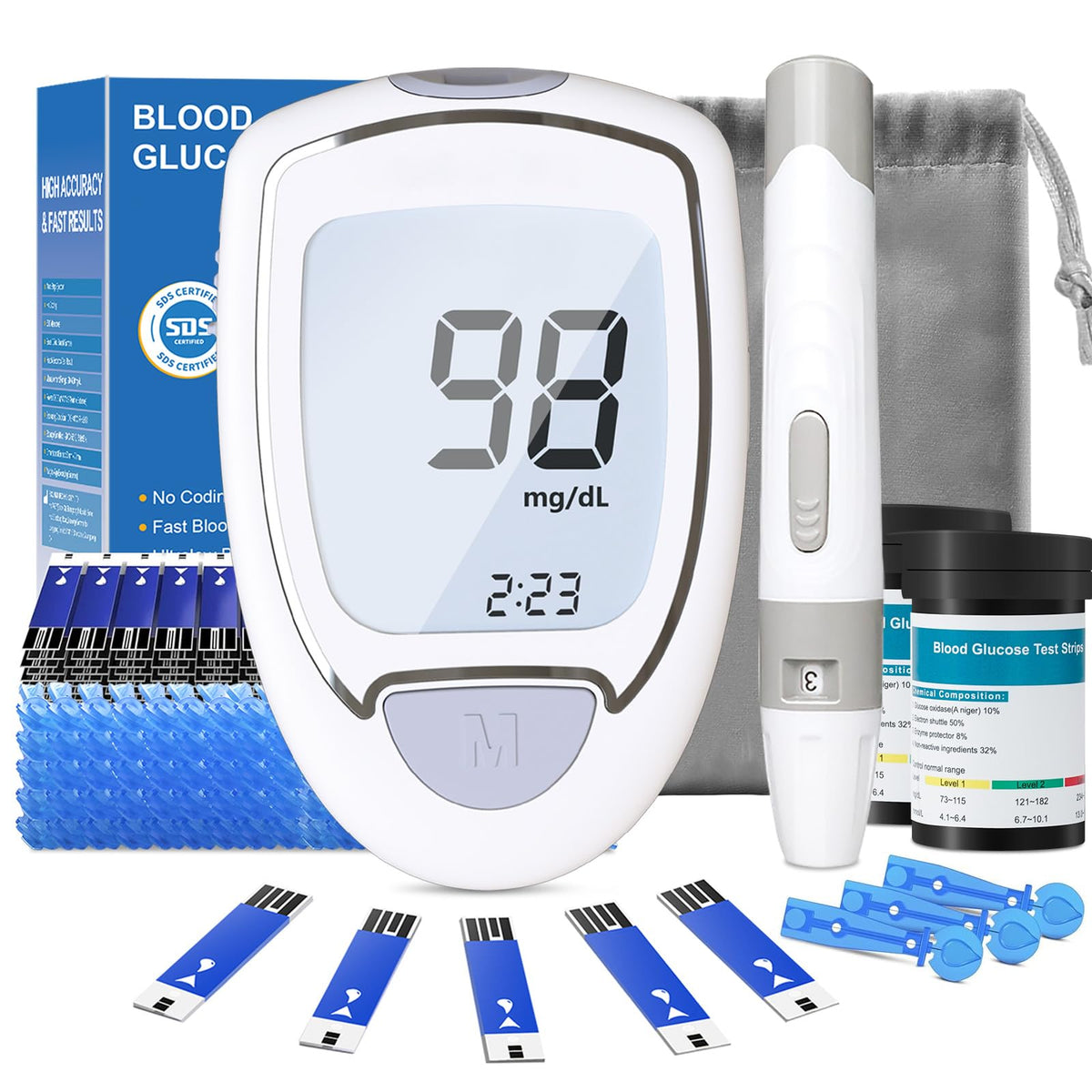 Blood Glucose Monitor Kit with 50 Test Strips & 50 Lancets N326046