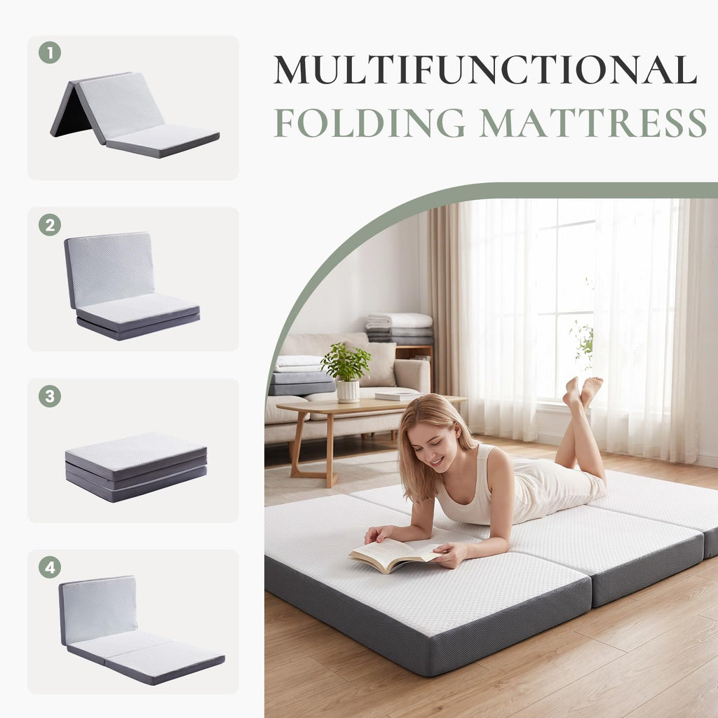 Twin Trifold Memory Foam Mattress with Washable Cover H9919
