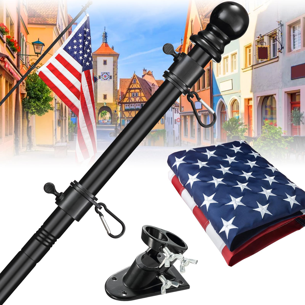 5ft Tangle Free Flag Pole Kit with 3x5 US Flag Q47238