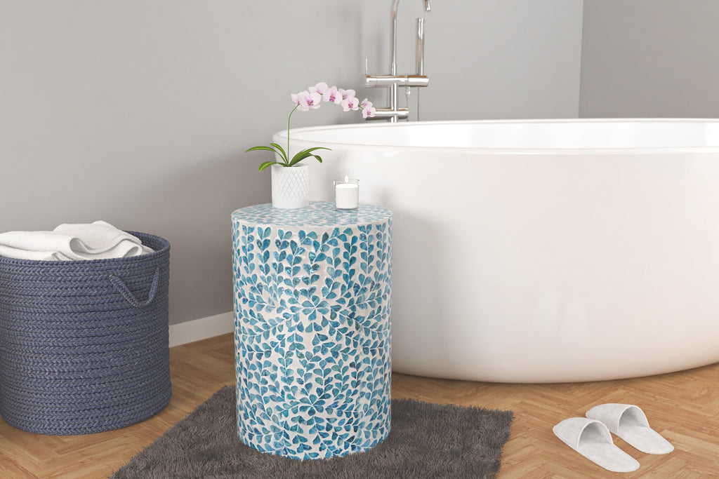 Mother of Pearl Inlaid Cylinder Drum End Table V35940