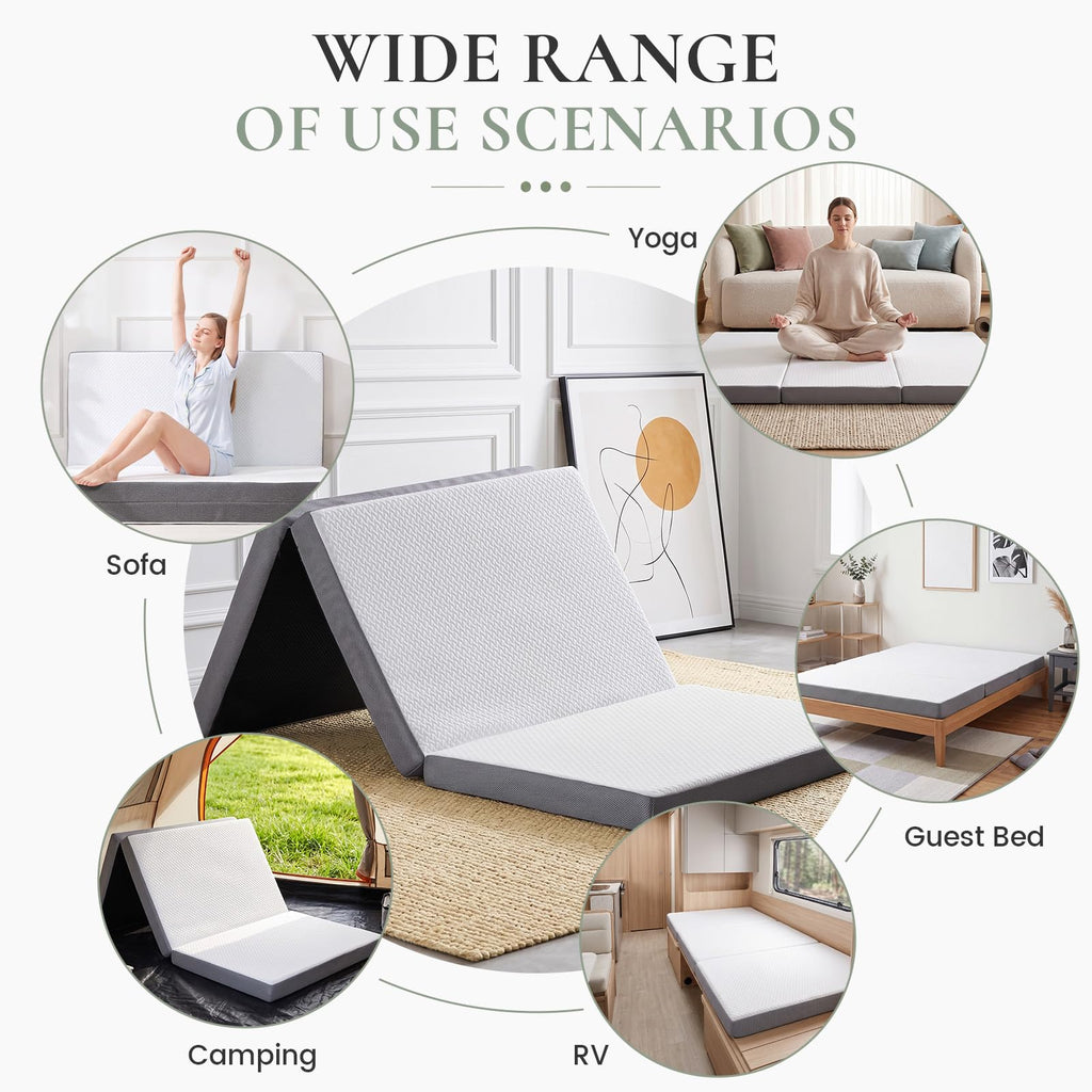 Twin Trifold Memory Foam Mattress with Washable Cover H9919