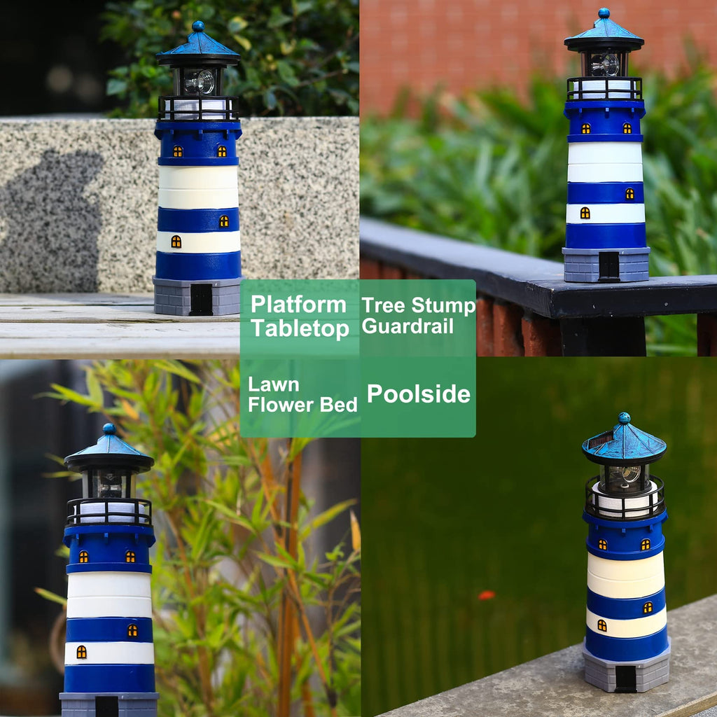 Solar Powered Lighthouse Decor with Rotating Beacon Q374