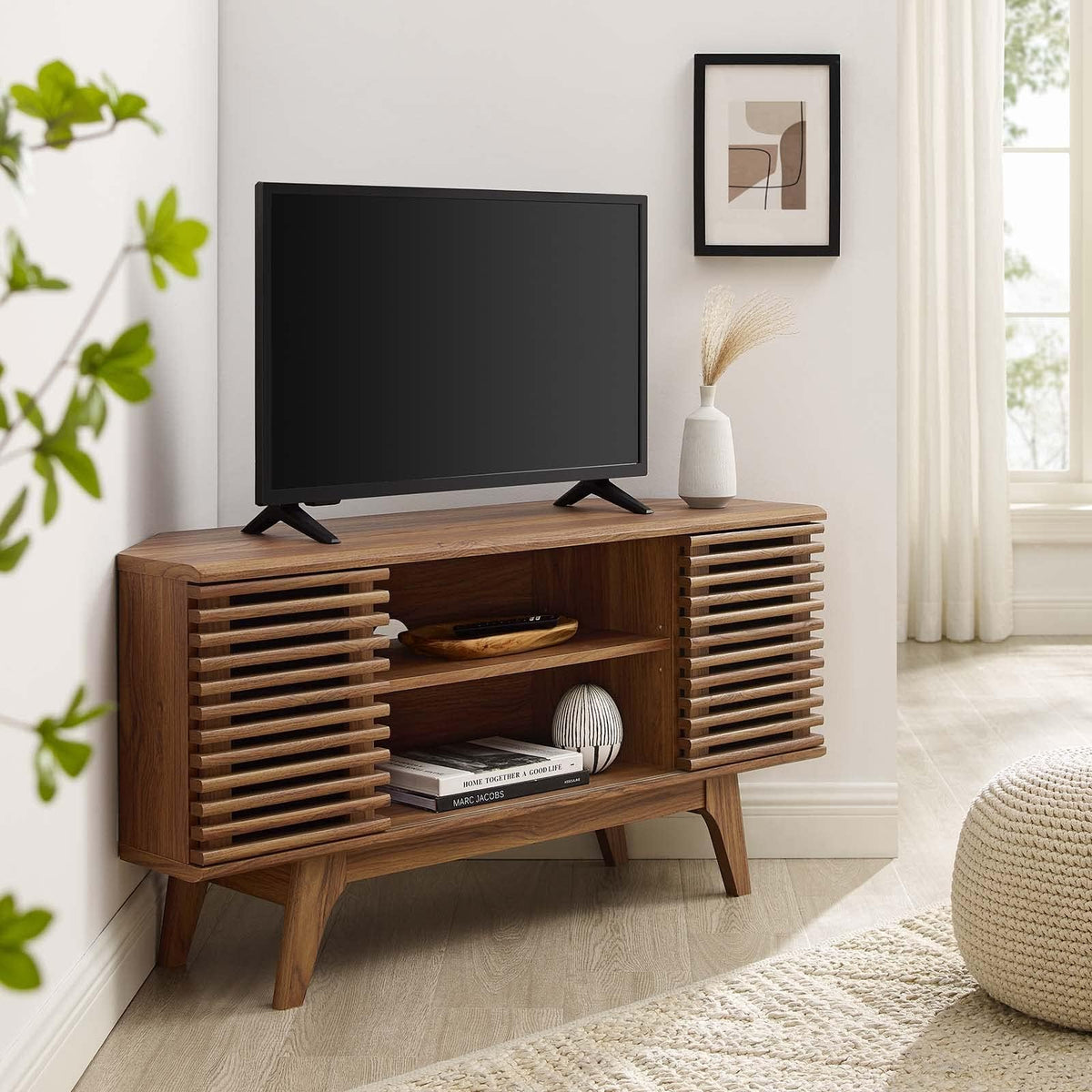 Mid-Century Modern Corner Media TV Stand Q332355