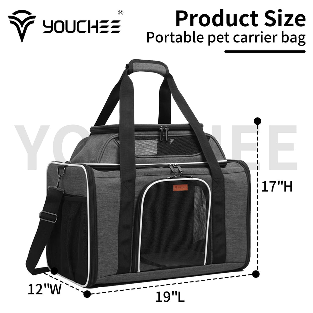 19" Large Soft-Sided Pet Carrier with Mesh, Grey L829