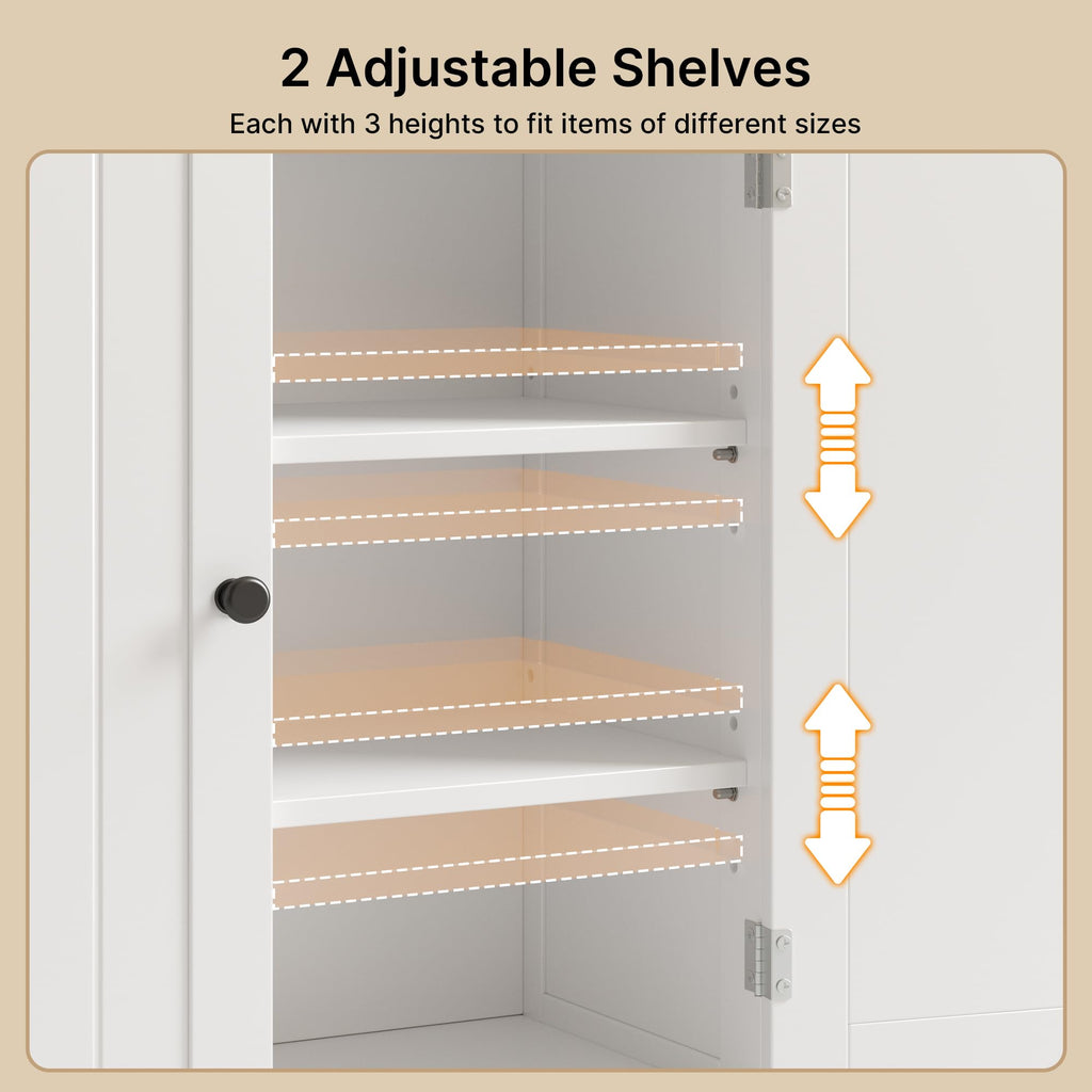 White Bathroom Storage Cabinet with 2 Adjustable Shelves I867683