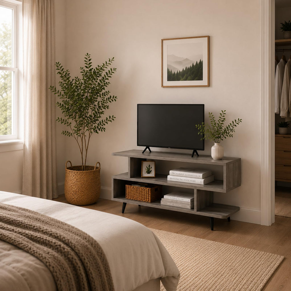 45 inch Light Grey TV Stand with 3-Tier Open Storage Shelves L767024