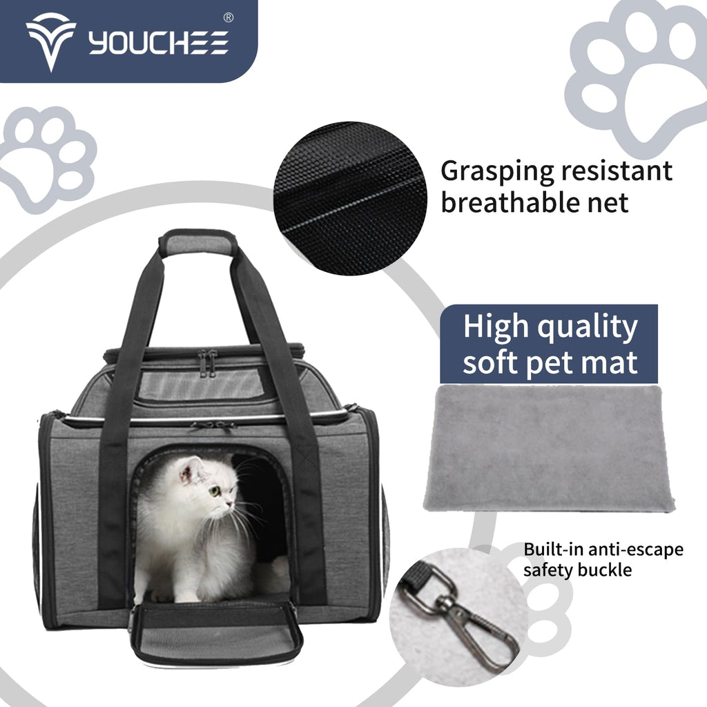 19" Large Soft-Sided Pet Carrier with Mesh, Grey L829