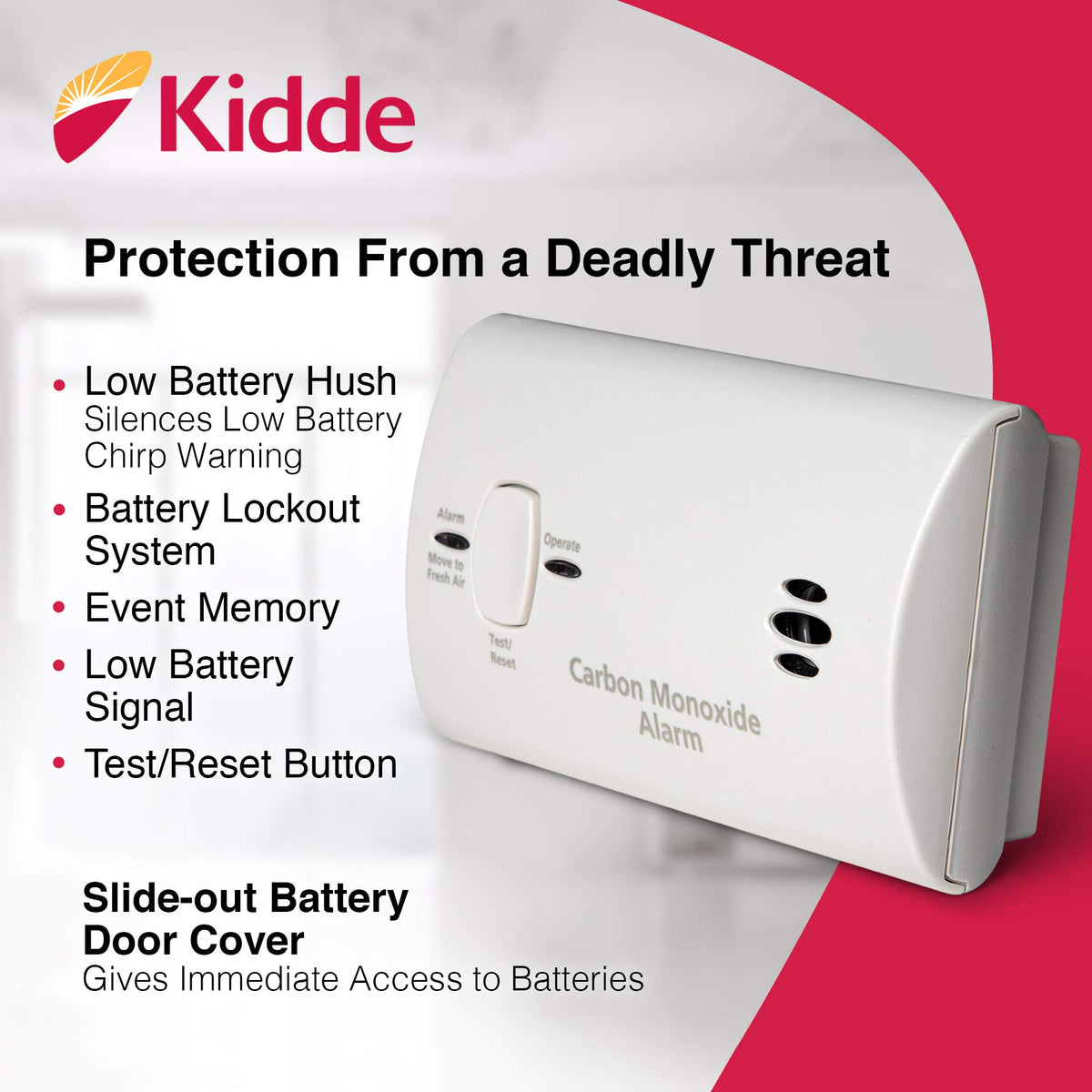 Carbon Monoxide Detector, AA Battery Powered, 85 dB Alarm S2455