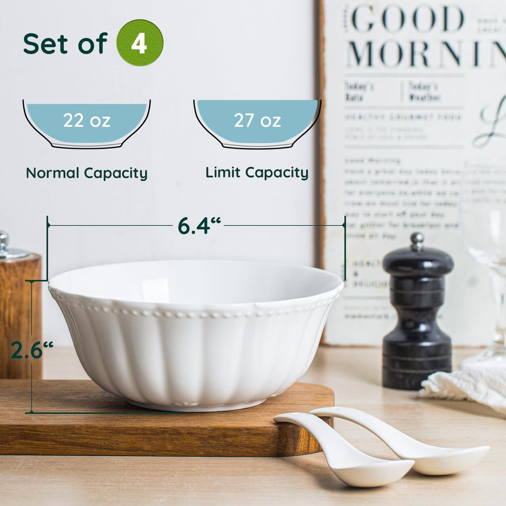 White Ceramic Soup Bowls Set of 4 J61120
