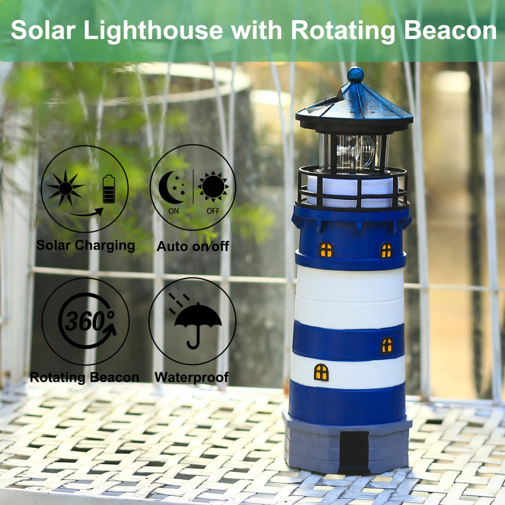 Solar Powered Lighthouse Decor with Rotating Beacon Q374