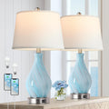 Set of 2 Touch Control Art Glass Table Lamp with USB Ports H735