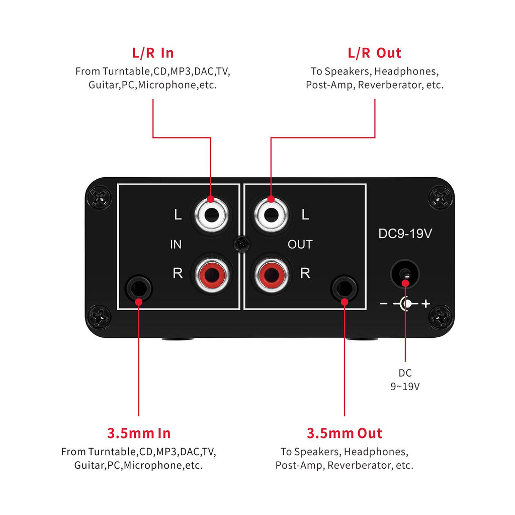 Stereo Audio Preamplifier, Headphone Amplifier, Phono Turntable Preamp with RCA 3.5mm Input Output W7917