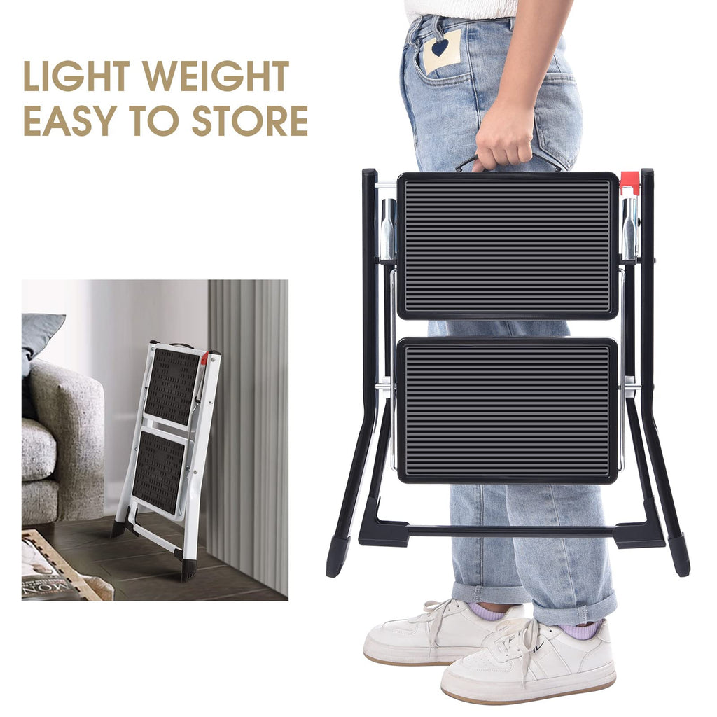 Folding Step Ladder, 2 Step Step Stool with Handle, Black X532