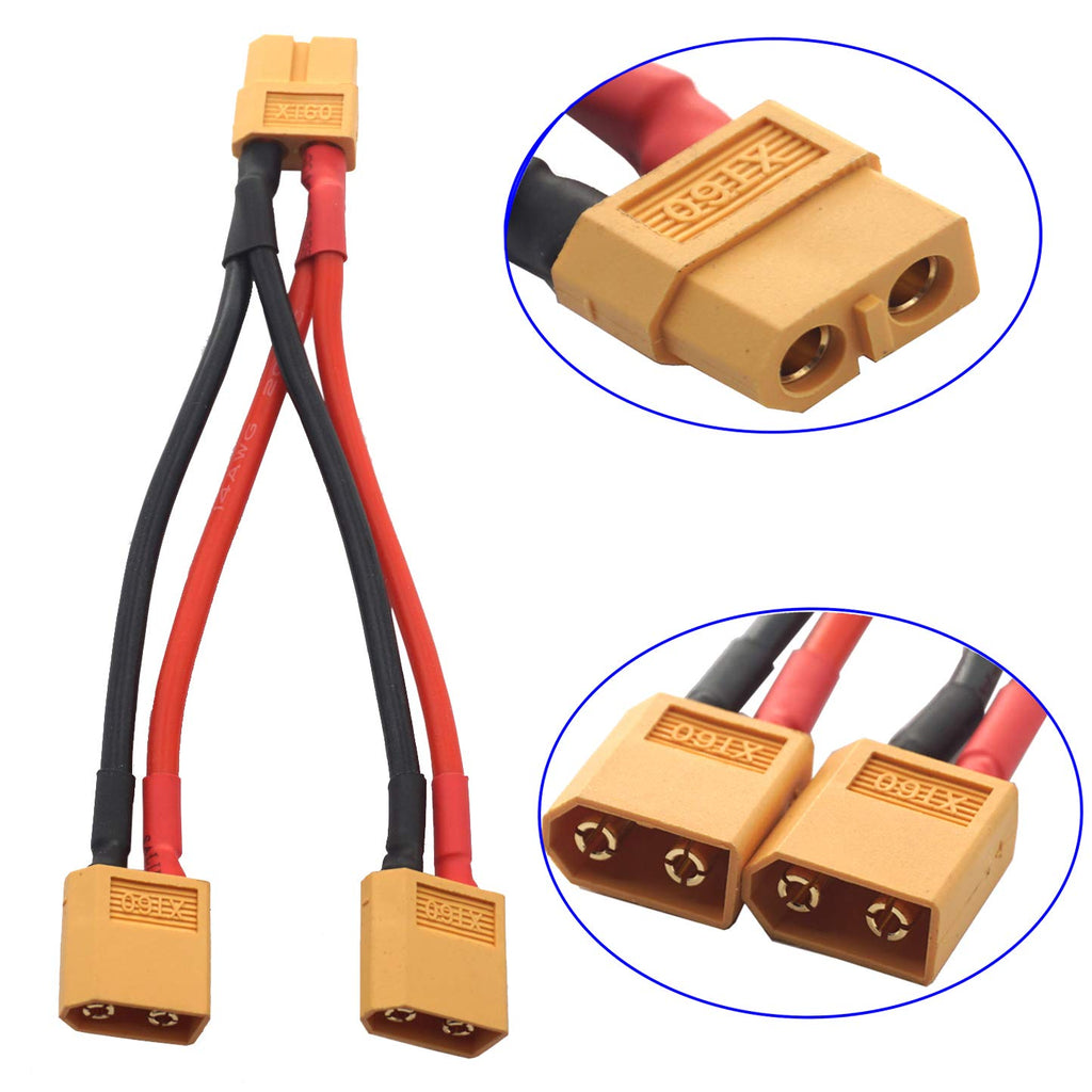 14AWG XT60 Parallel Battery Connector 2-Male to 1-Female Cable Y Splitter Z978