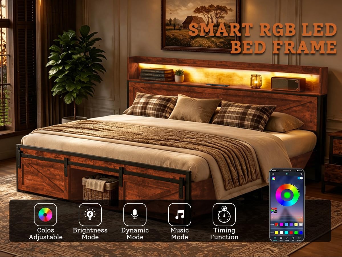 Queen Bed Frame with Storage Headboard E8689