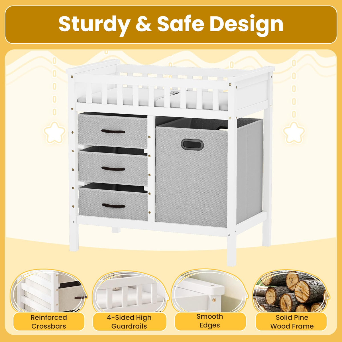Wooden Baby Changing Table with 3 Storage Drawers X334