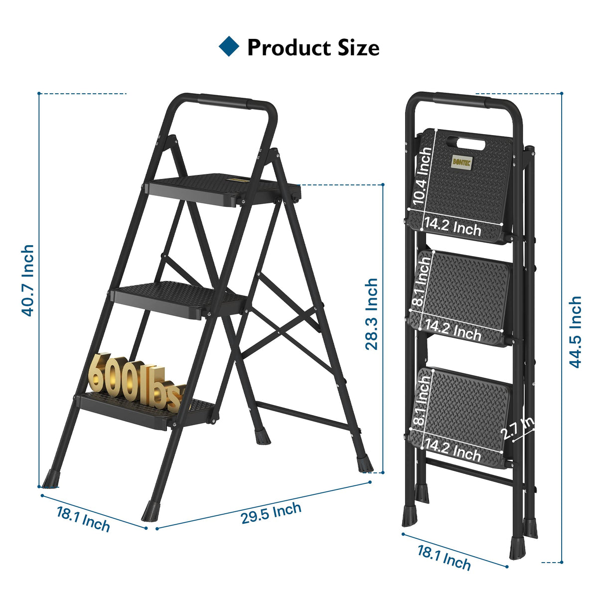 Folding Step Stool 600lbs Max Load Capacity Black U1720