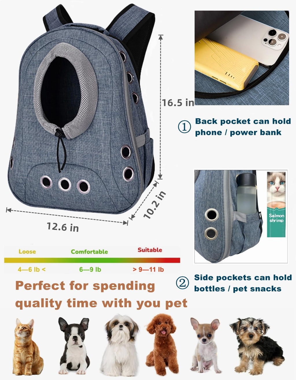 Ventilated Front Facing Dog Cat Backpack Carrier U723774
