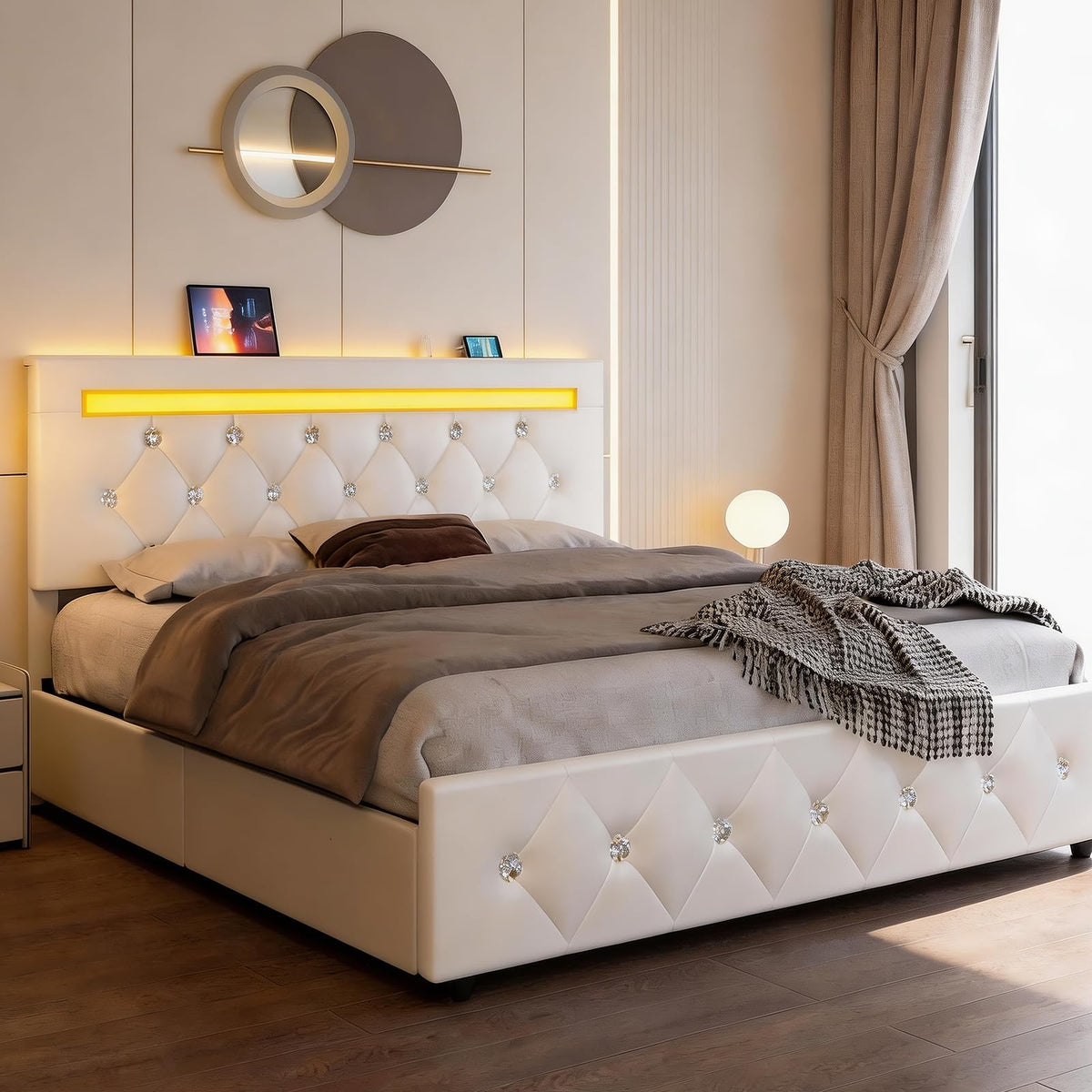 White Full Size Storage Bed with 4 Drawers and Adjustable Headboard I980480