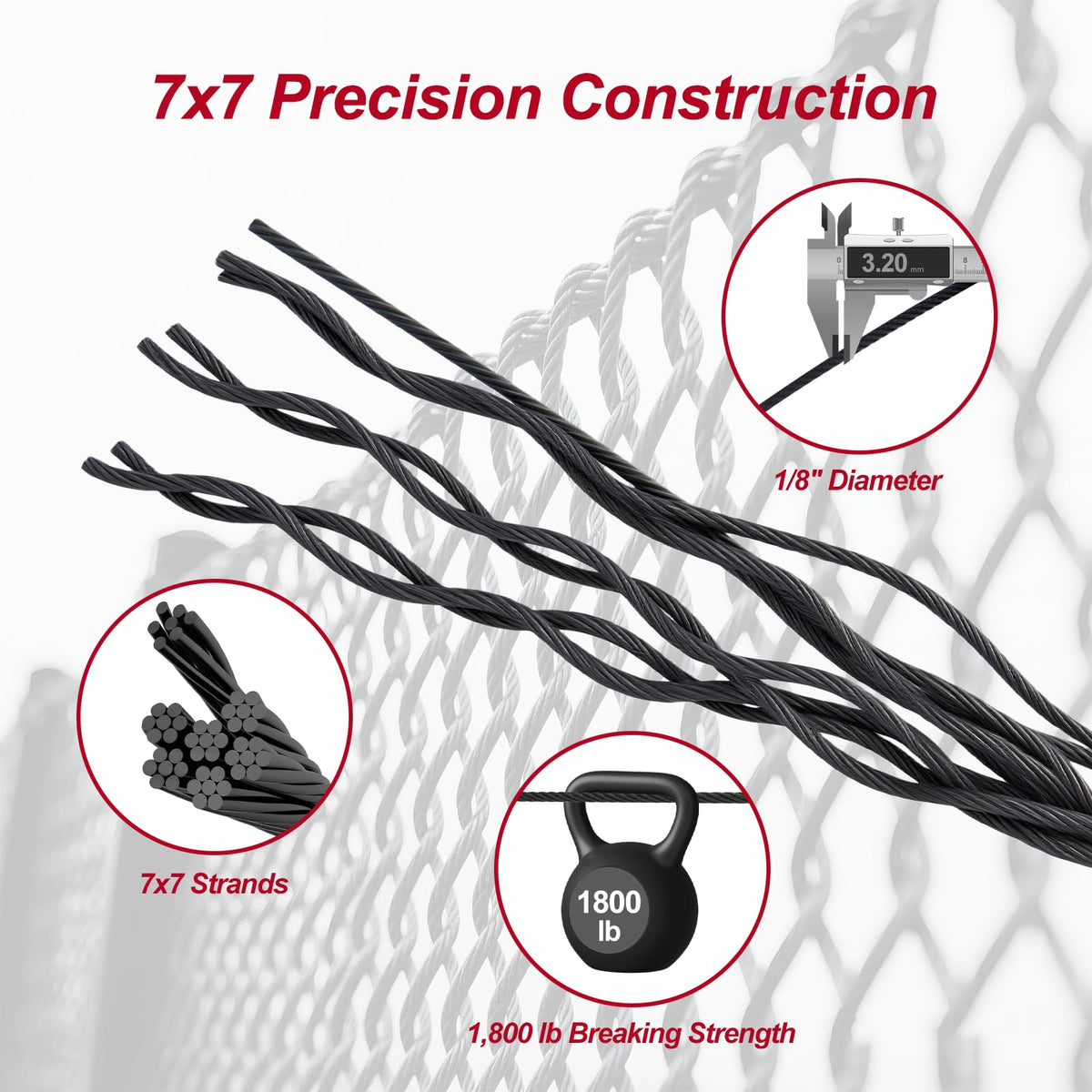 Black 1/8in T316 Stainless Steel Wire Rope G8339