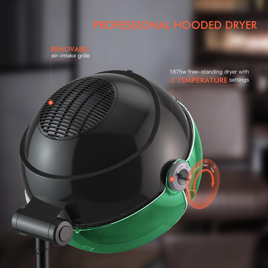 1875W Ionic Hooded Hair Dryer with 3 Temperature Settings J292