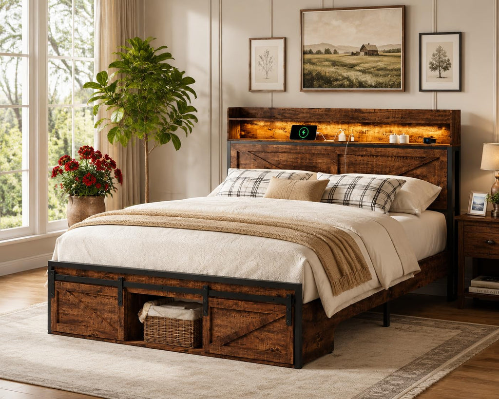 Queen Bed Frame with Storage Headboard E8689