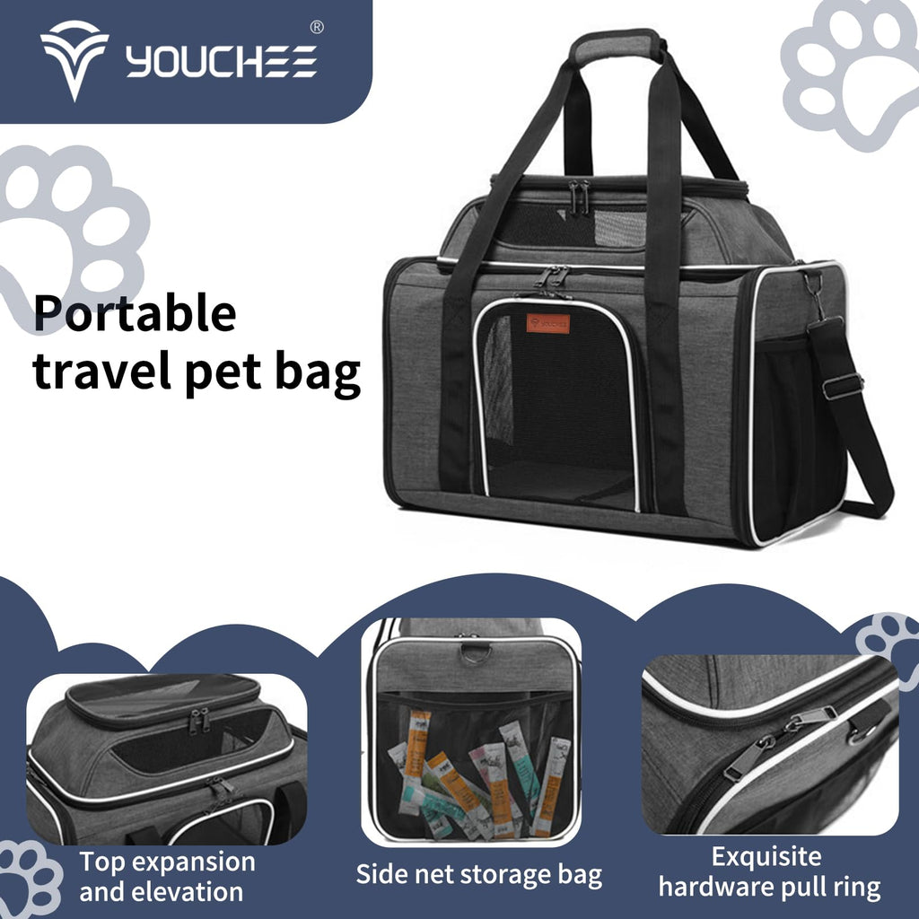 19" Large Soft-Sided Pet Carrier with Mesh, Grey L829
