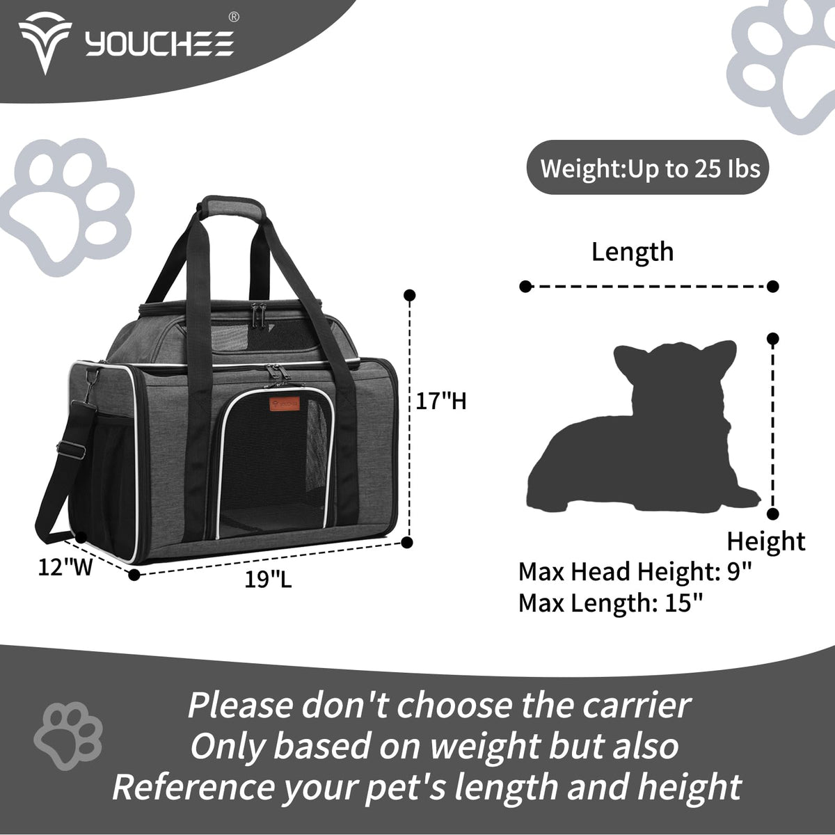 19" Large Soft-Sided Pet Carrier with Mesh, Grey L829