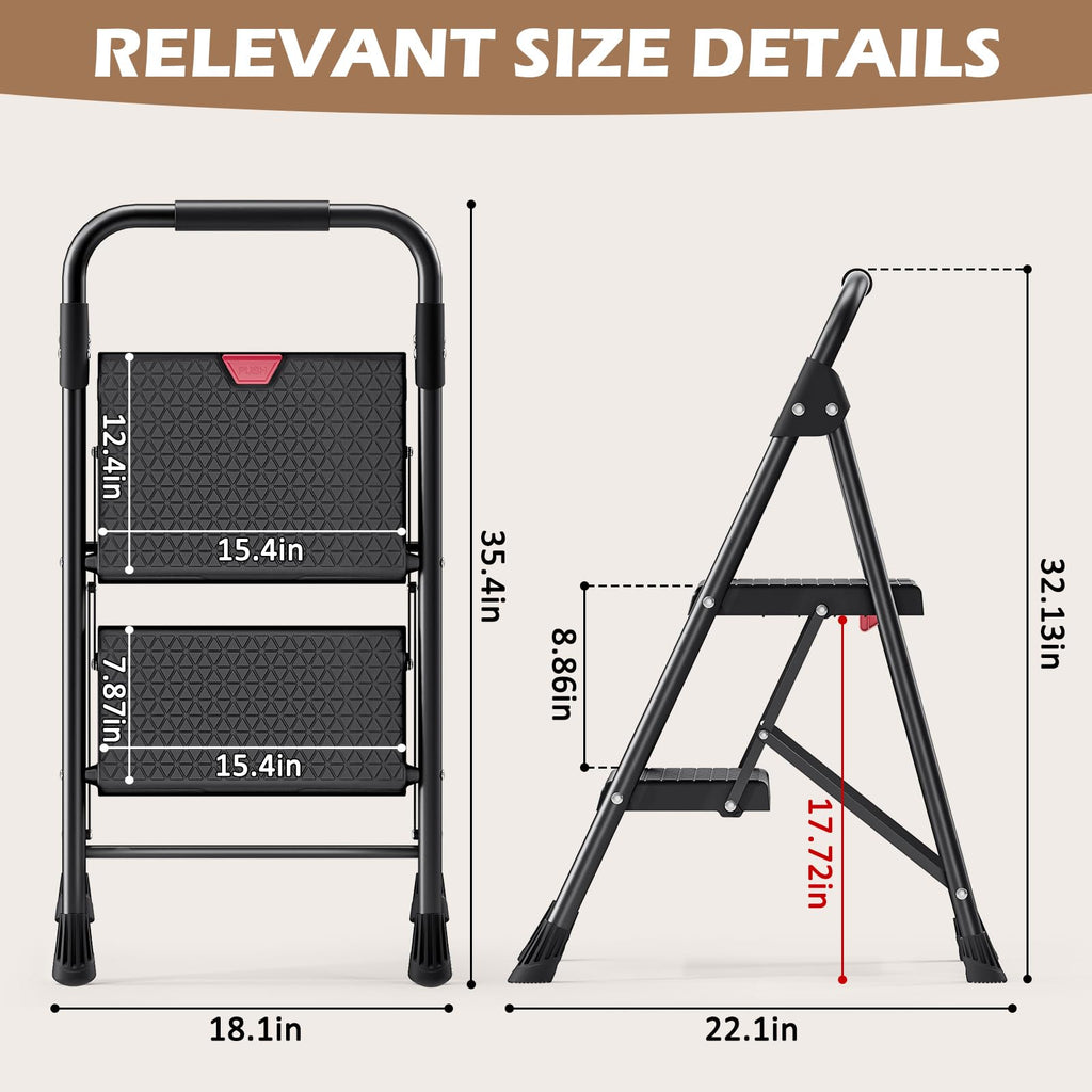 2-Step Folding Steel Step Stool with Handrail V63350