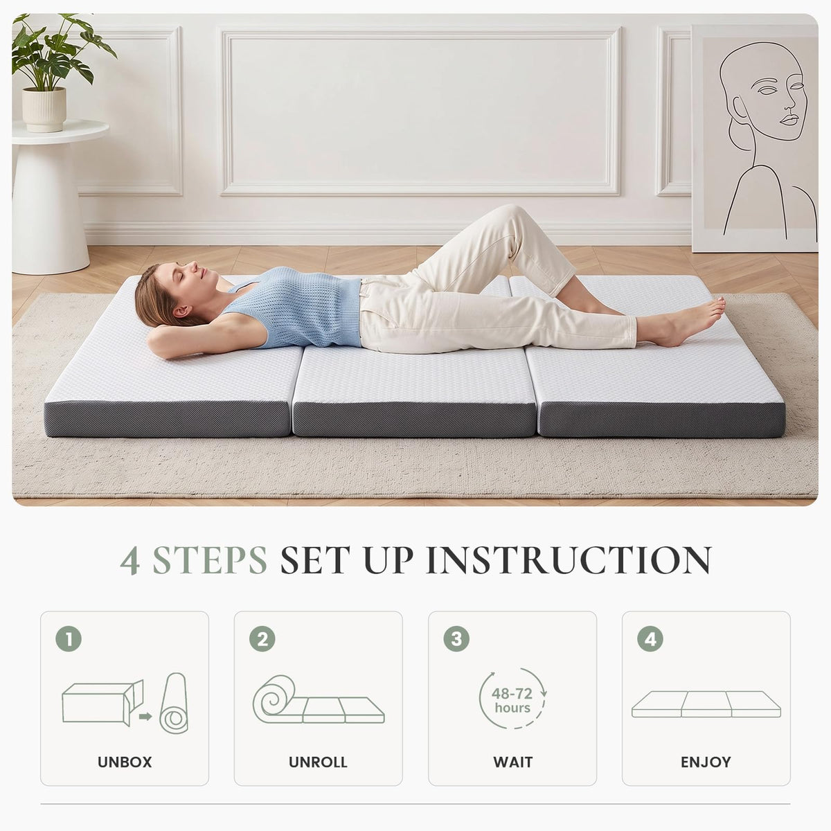 Twin Trifold Memory Foam Mattress with Washable Cover H9919