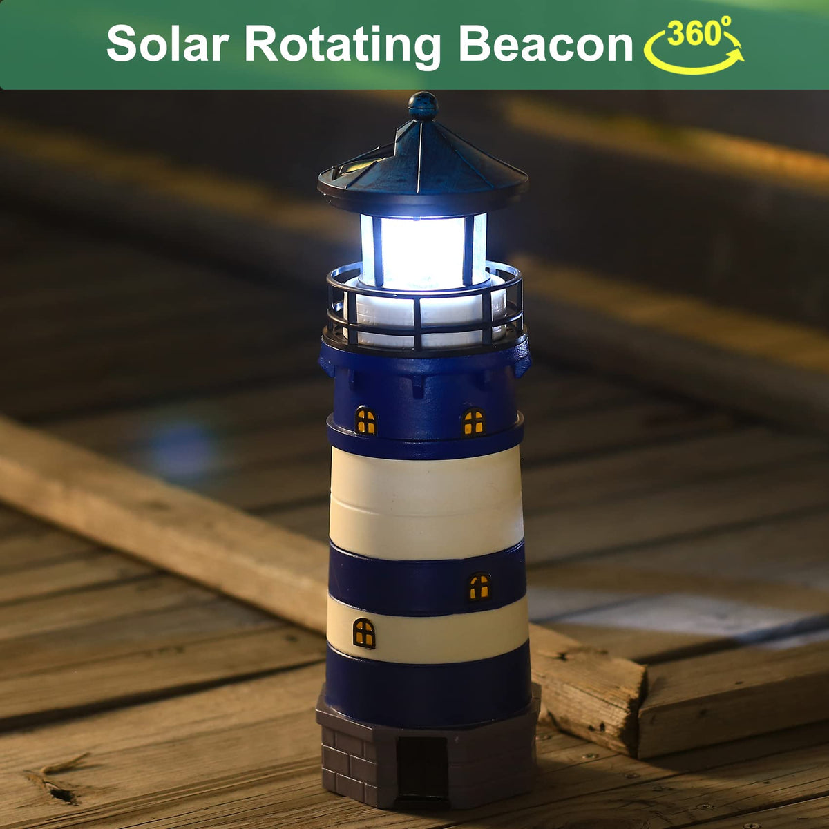 Solar Powered Lighthouse Decor with Rotating Beacon Q374
