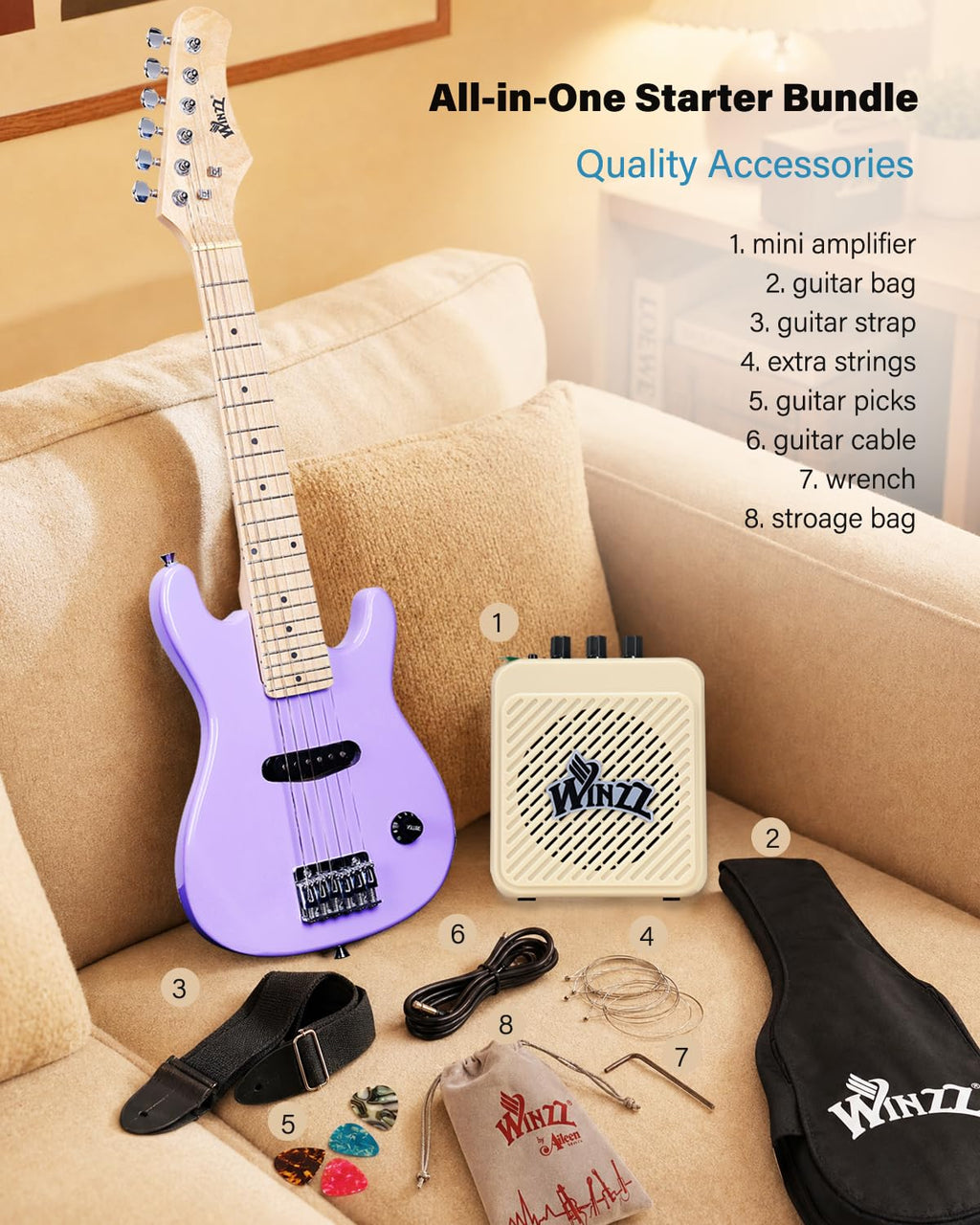 30 Inches Right Handed Electric Guitar with Beginner Kit A2170