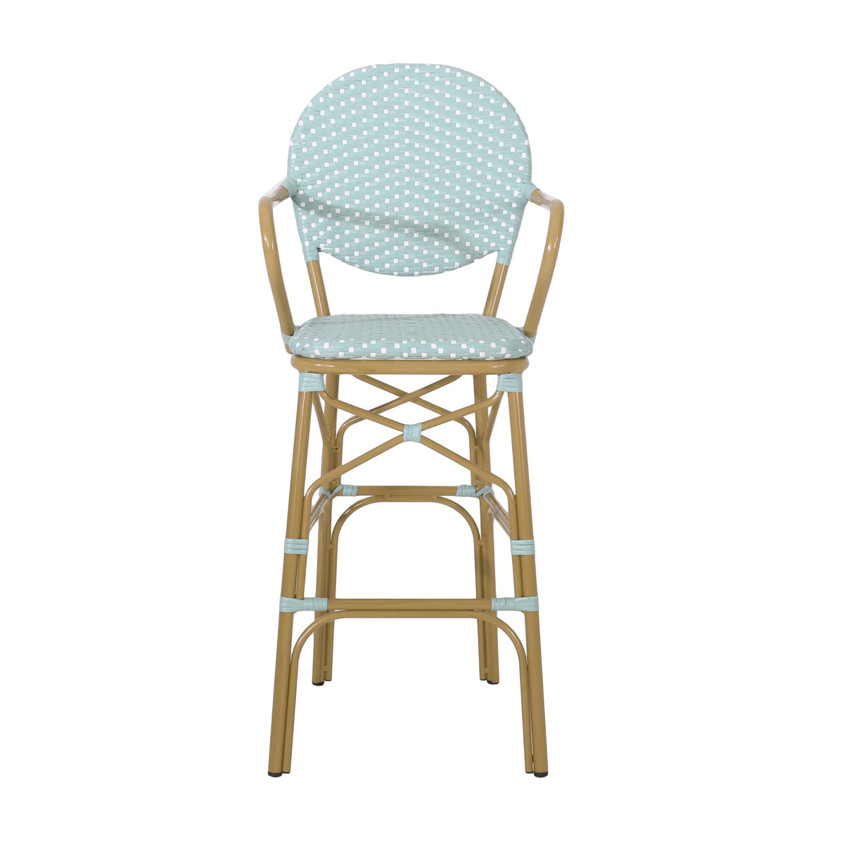 Teal Bamboo Print Wicker Aluminum Bar Stools Set of 2 R6617