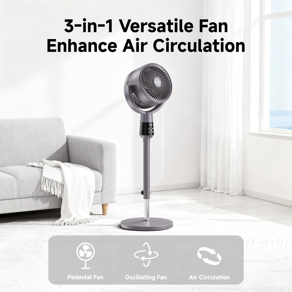 Oscillating Pedestal Fan, 25dB Standing Fan with 8 Speeds, 12H Timer, 36-45'' Adjustable Height, Remote Control B76022