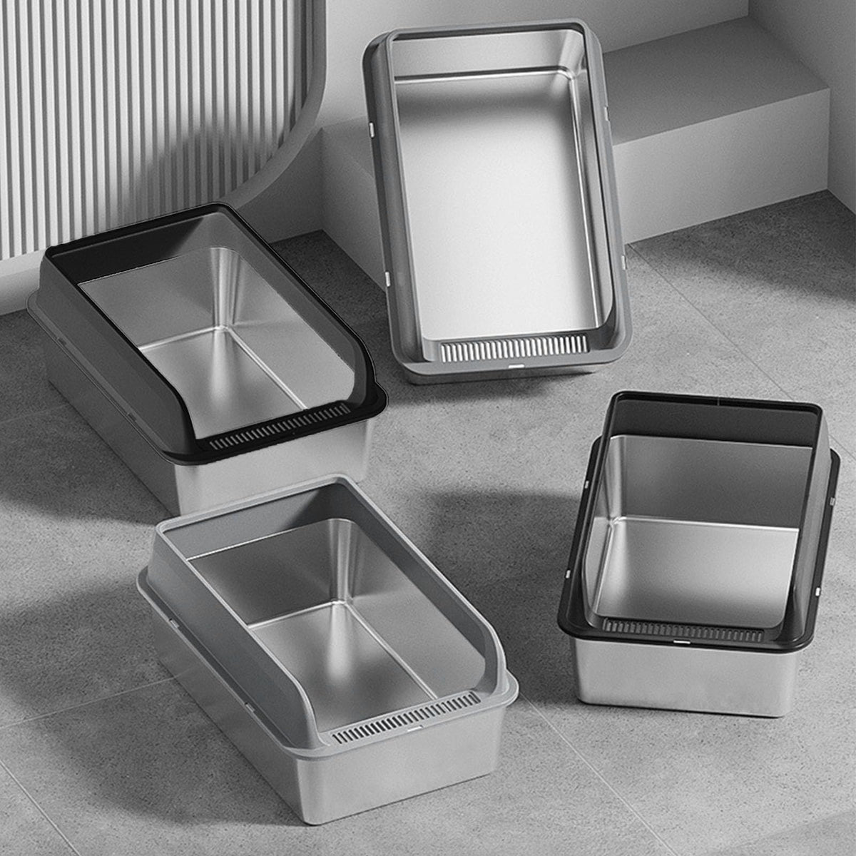 Stainless Steel High Sided Cat Litter Box with Lid C615