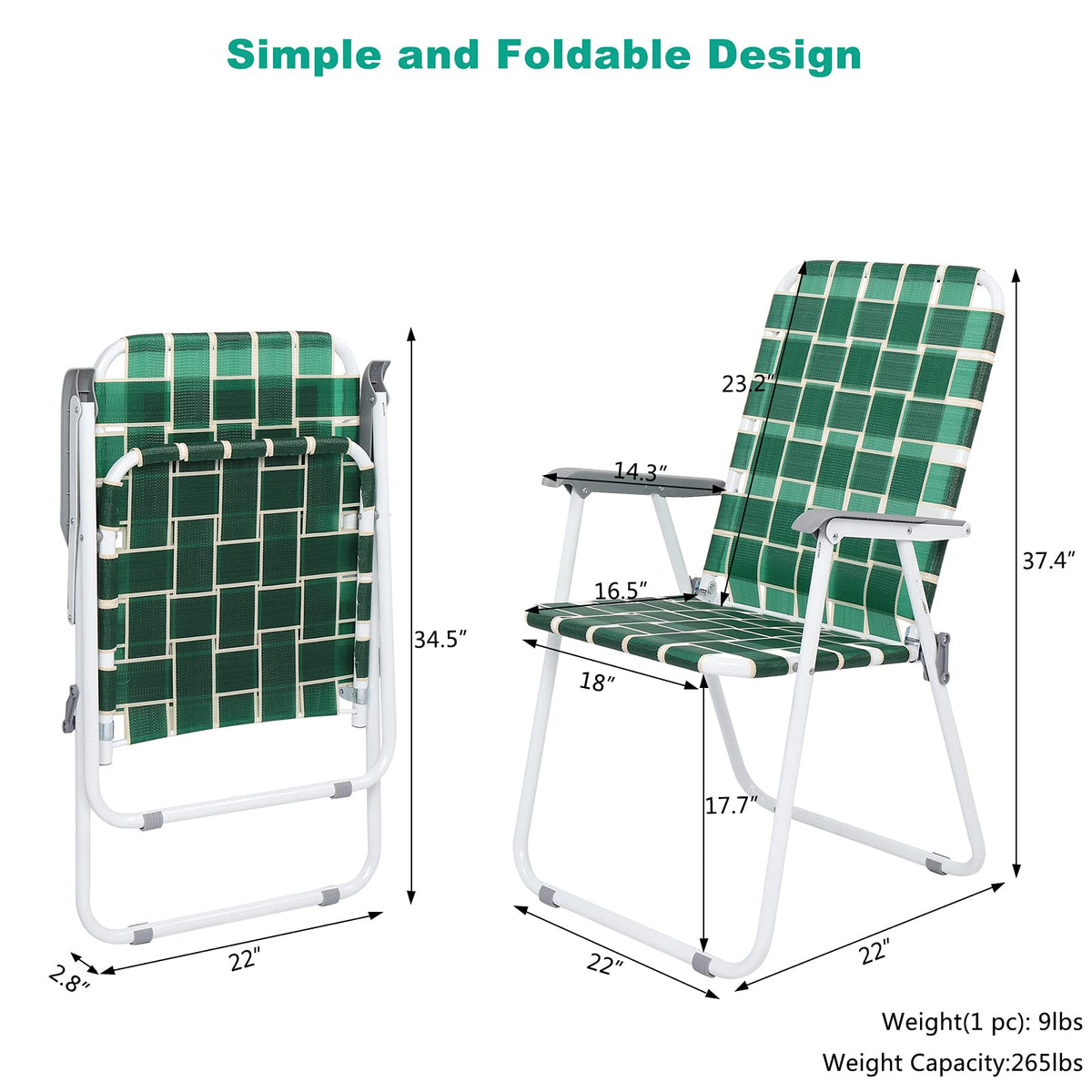 Dark Green Set of 2 Webbed Folding Chairs A19018