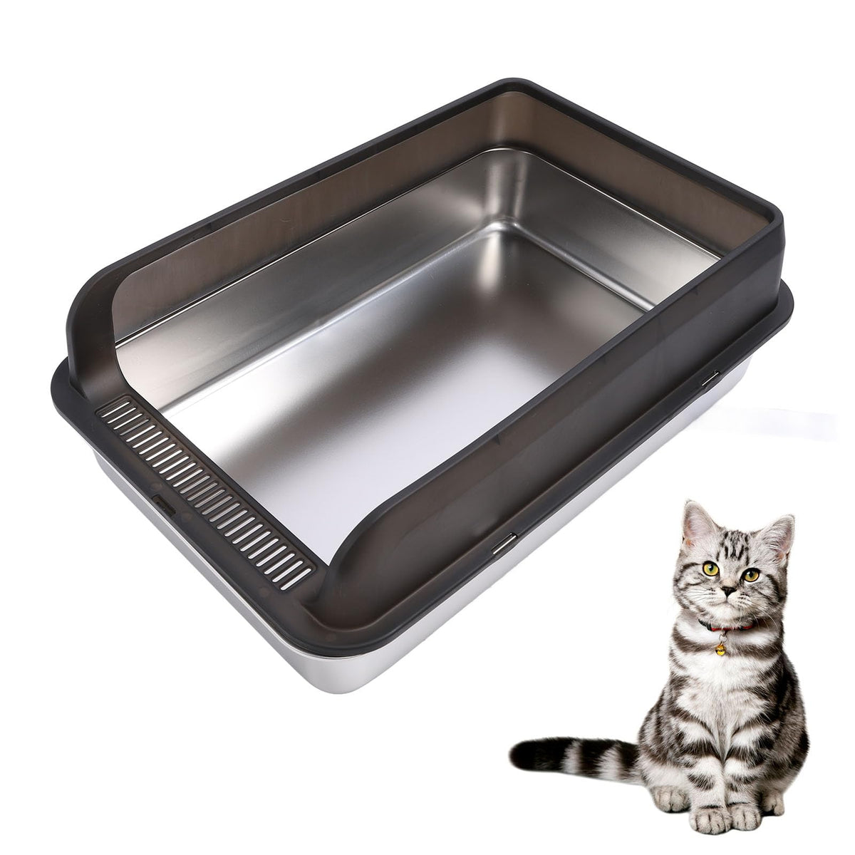 Stainless Steel High Sided Cat Litter Box with Lid C615